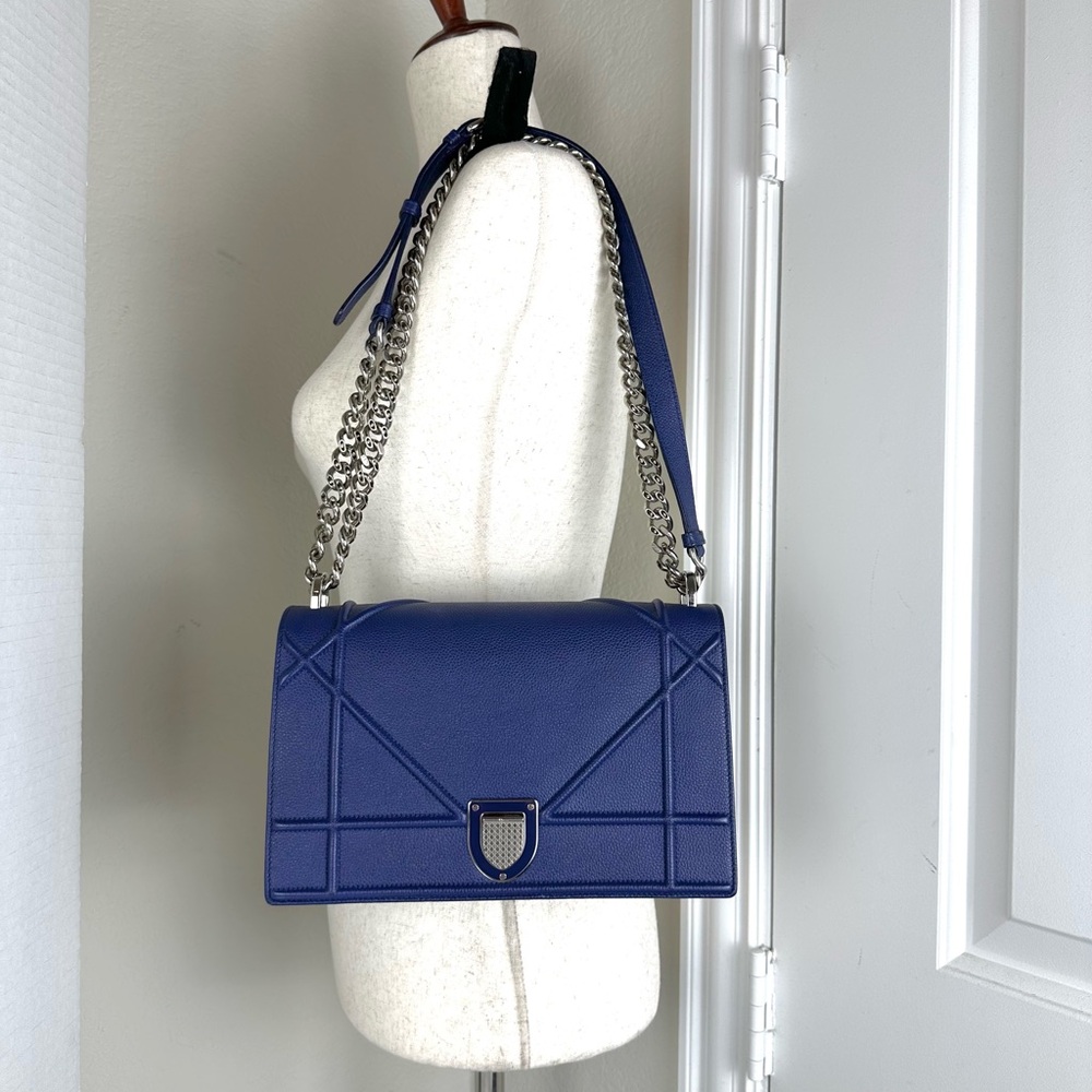 Christian Dior Grained Calfskin Medium Diorama Bag - Royal Blue Silver Hardware - Picture 11 of 12